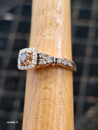 Le Vian 14K Rose Gold Diamond Ring Size 6.5, CTW Natural White & Chocolate Brown Diamonds