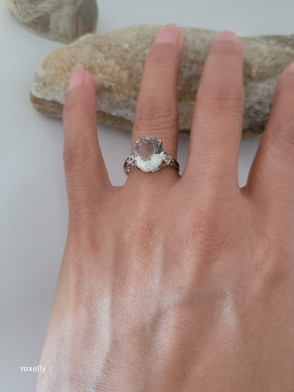 10K White Gold Prasiolite and Genuine Diamonds Ring Size 7, Solid Gold