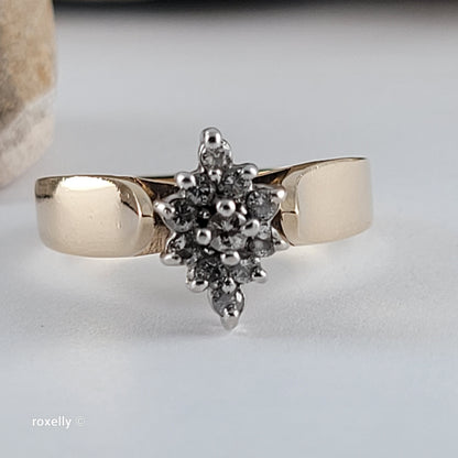 14K Yellow Gold Genuine Diamonds Cluster Ring Size 7.5 - Solid Gold!