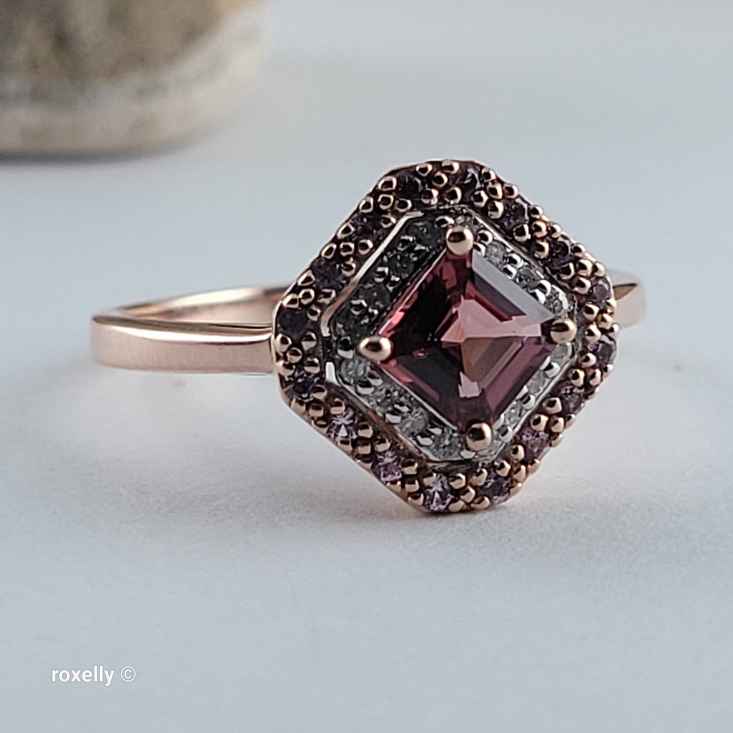 10K Rose Gold Pink Tourmaline and Diamonds Ring Size 6.75 – Solid Gold!