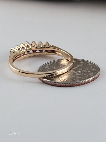 14K Yellow Gold Rubies and Diamonds Band Ring Size 6, Solid Gold