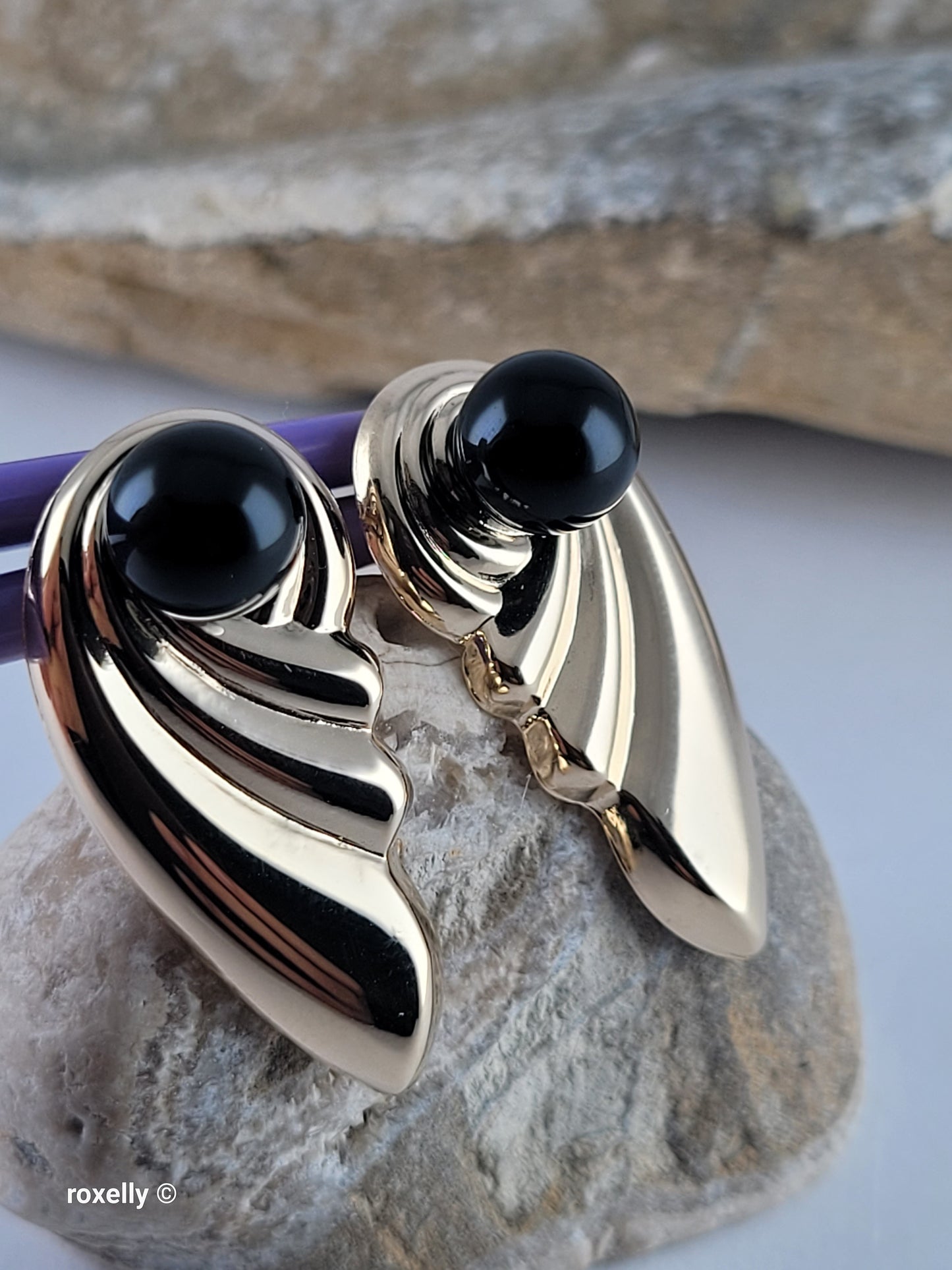 14K Yellow Gold Onyx Stud Earrings w/ Removable Jackets 3.26g