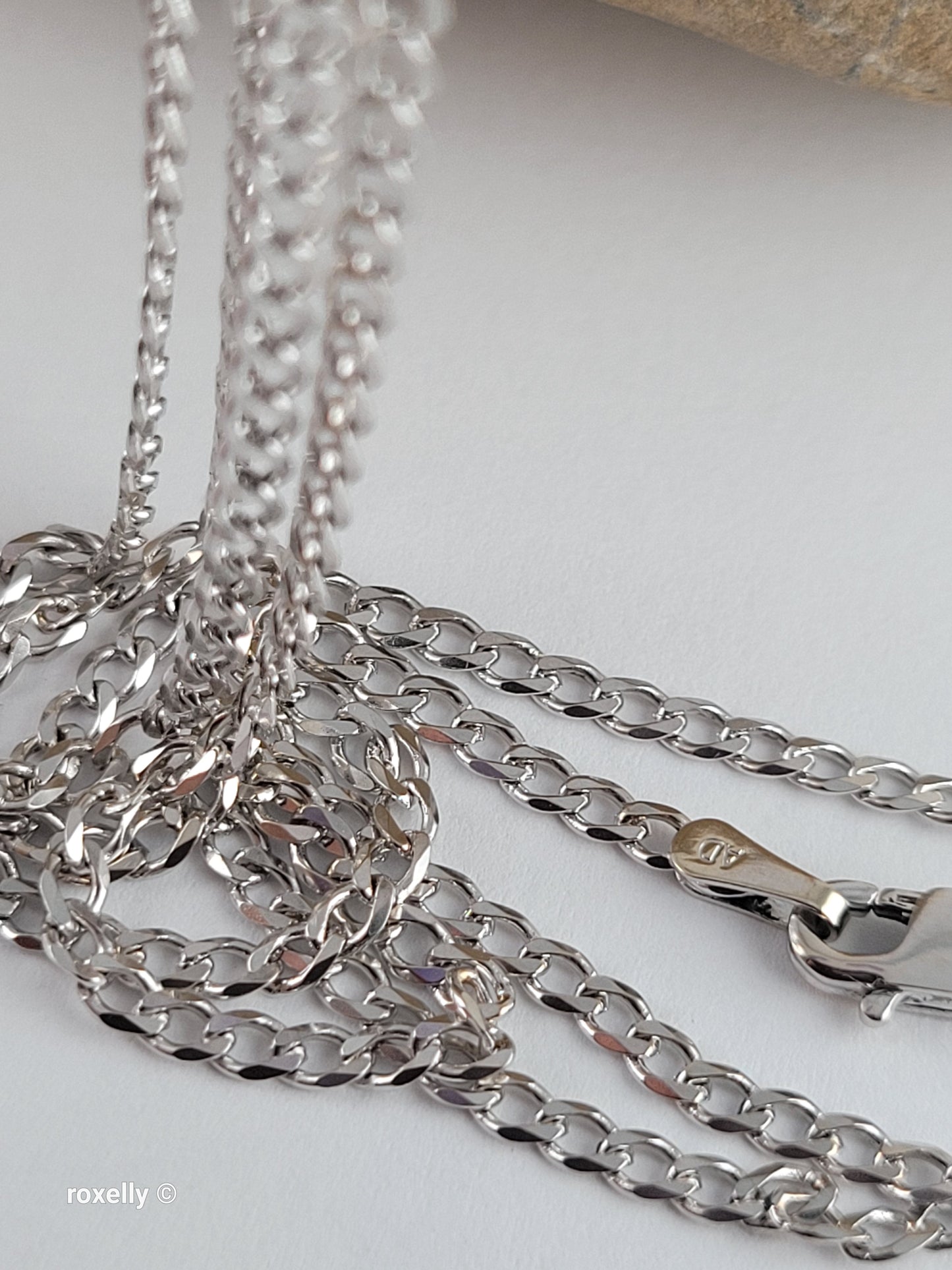 14K White Gold Curb Link Chain Necklace, Solid Gold!