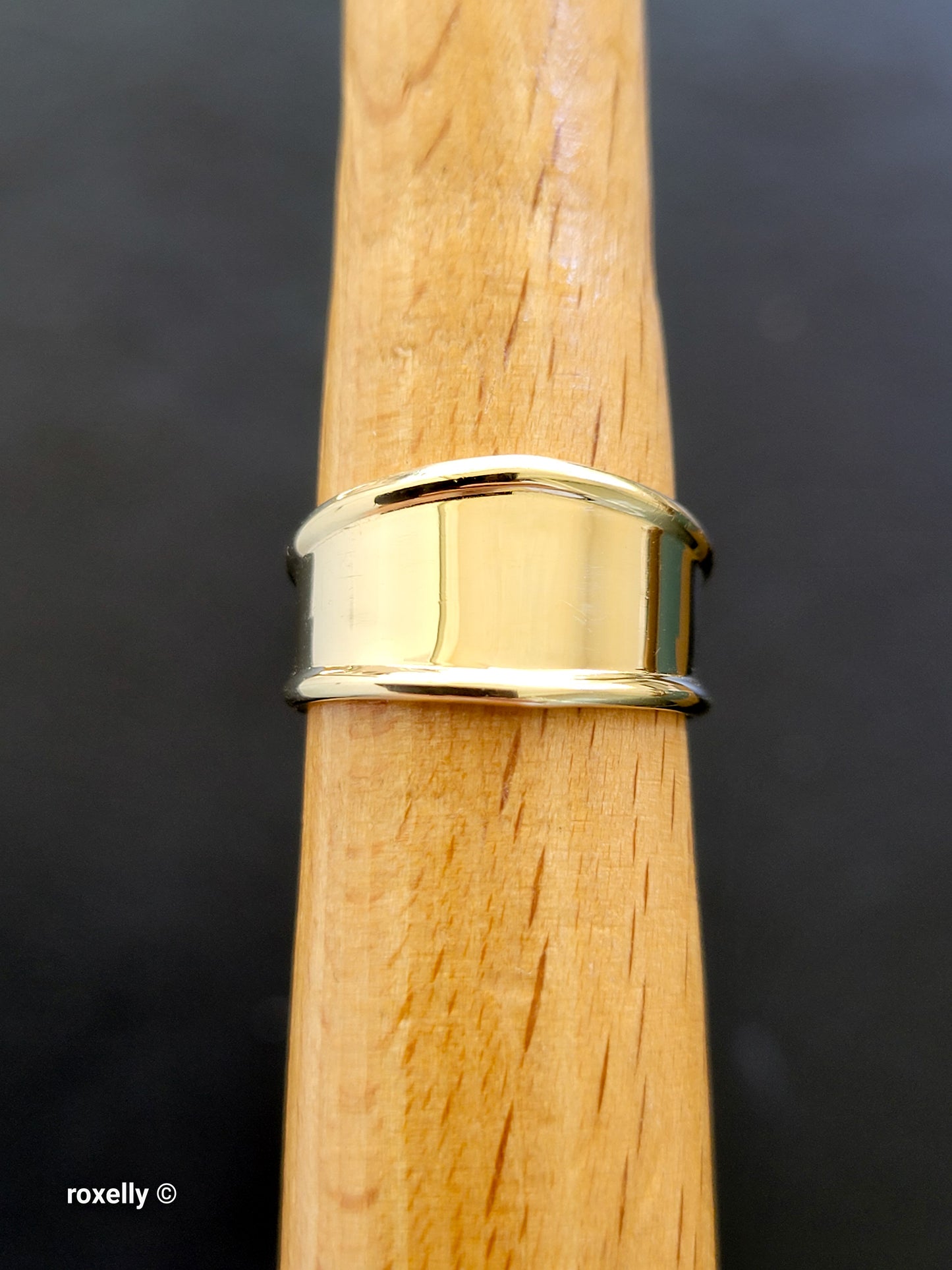 14K Solid Yellow Gold Cigar Band Cuff Ring Size 7.75 Adjustable, Made in Italy!