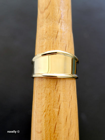 14K Solid Yellow Gold Cigar Band Cuff Ring Size 7.75 Adjustable, Made in Italy!