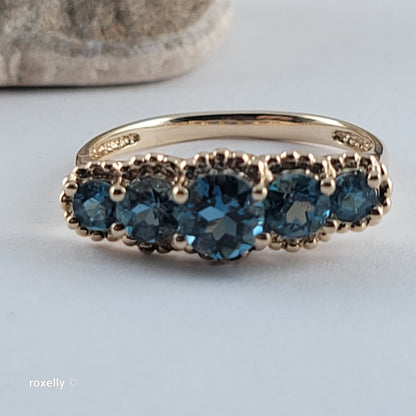 10K Yellow Gold London Blue topaz Ring Size 8 - Solid Gold!