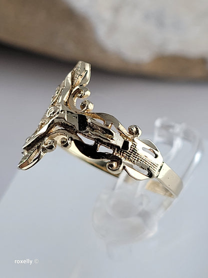 10K Yellow Gold Crucifix Design Ring, Size 6.75, Solid Gold