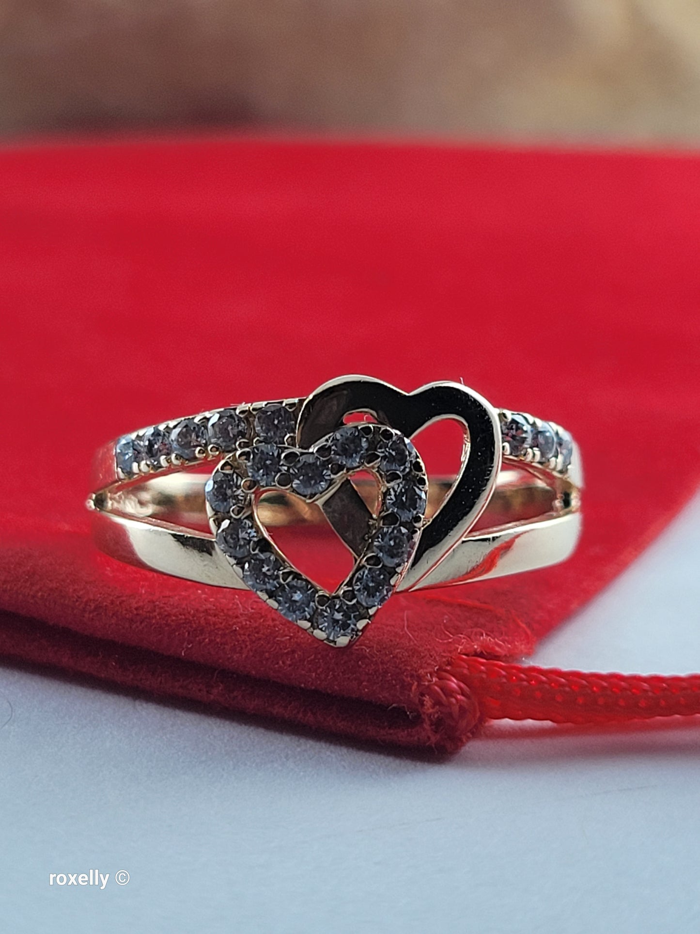 14K Yellow Gold Intertwined Hearts & Diamonds Ring Size 8.75 - Solid Gold! 👌🎁