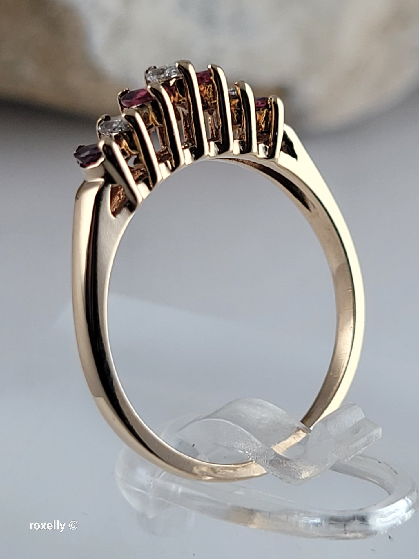 14K Yellow Gold Rubies and Diamonds Band Ring Size 6, Solid Gold
