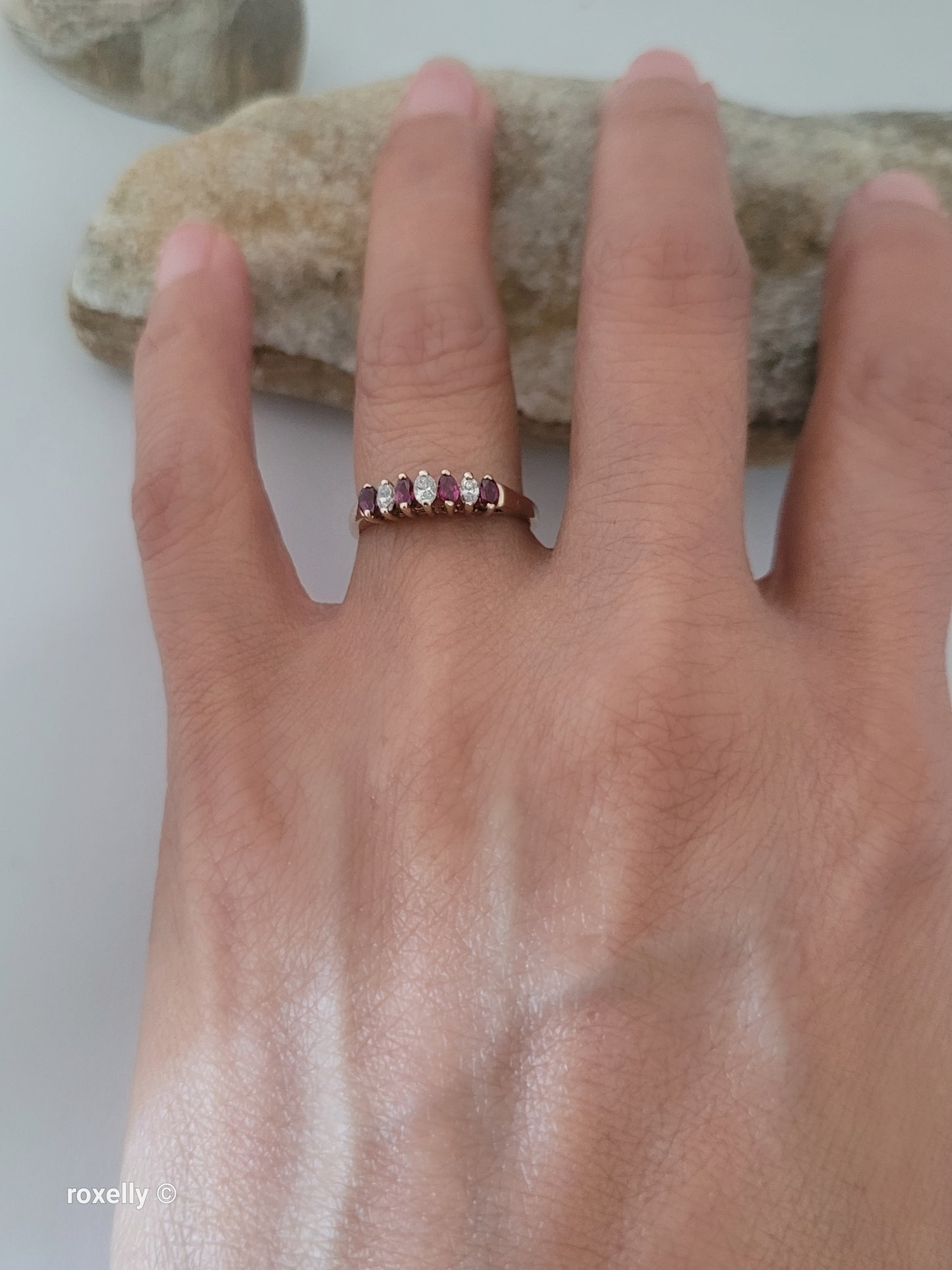 14K Yellow Gold Rubies and Diamonds Band Ring Size 6, Solid Gold