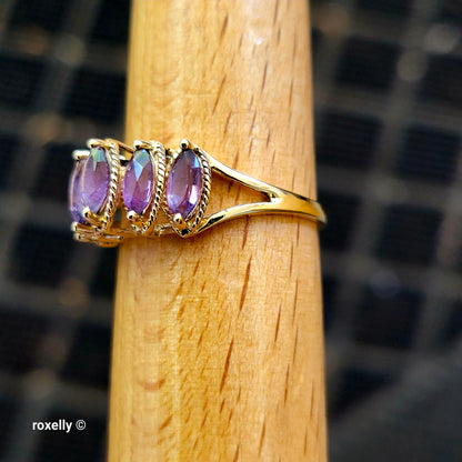 10K Yellow Gold Amethyst Tiara Design Ring Size 8, Solid Gold!