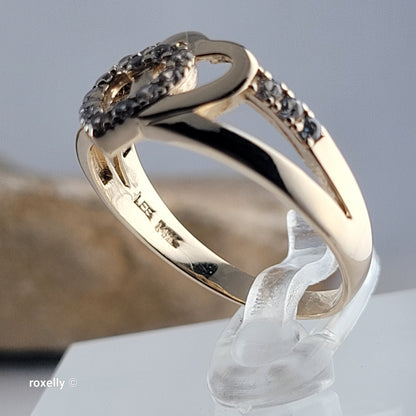 14K Yellow Gold Intertwined Hearts & Diamonds Ring Size 8.75 - Solid Gold! 👌🎁