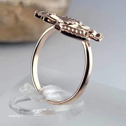 14K Rose Gold Butterfly Design, Diamond Cut & CZ Ring Size 6 - Solid Gold!