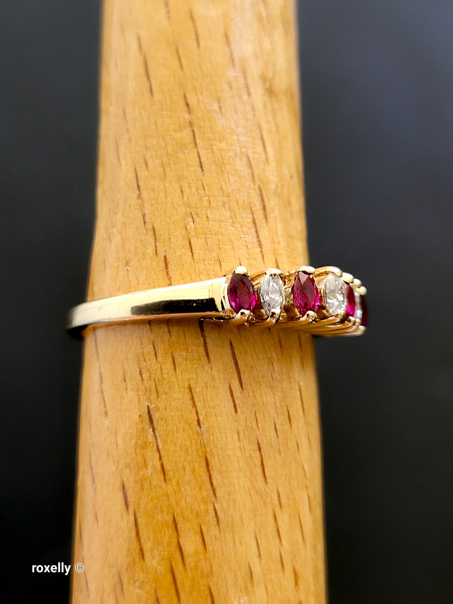 14K Yellow Gold Rubies and Diamonds Band Ring Size 6, Solid Gold