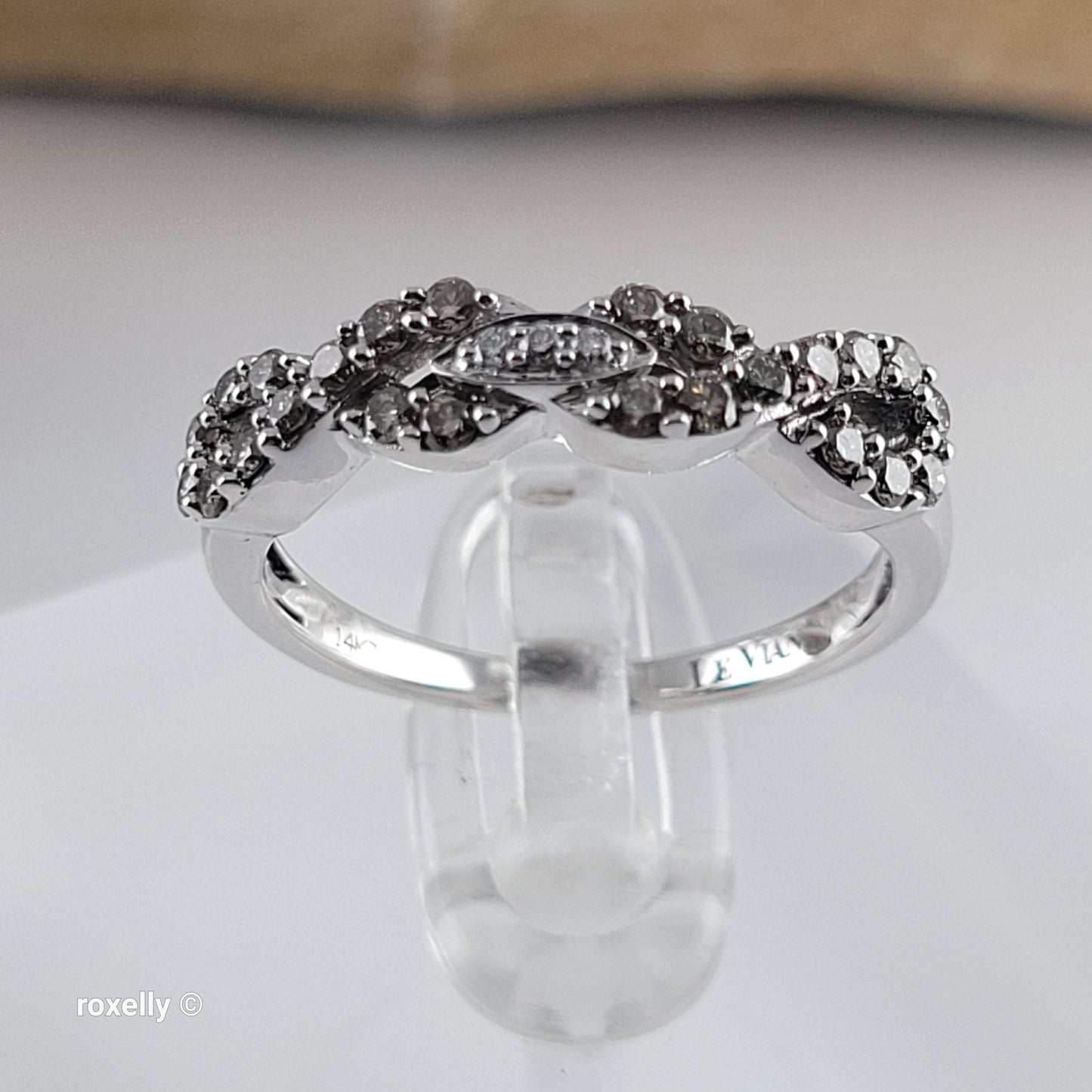 LeVian 14K White Gold Chocolate & Vanilla Diamond Infinity Ring Size 6.5 - Solid Gold!