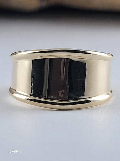 14K Solid Yellow Gold Cigar Band Cuff Ring Size 7.75 Adjustable, Made in Italy!