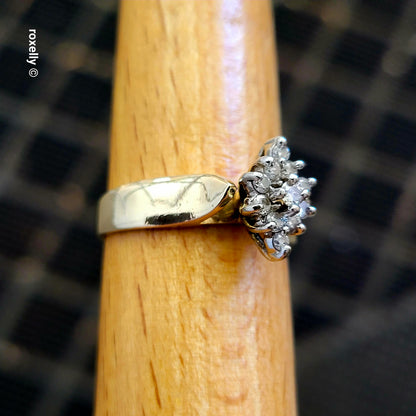14K Yellow Gold Genuine Diamonds Cluster Ring Size 7.5 - Solid Gold!