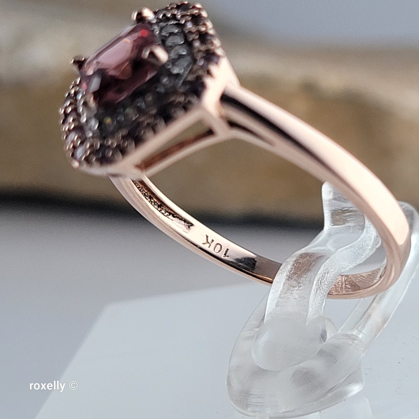 10K Rose Gold Pink Tourmaline and Diamonds Ring Size 6.75 – Solid Gold!