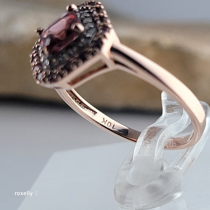 10K Rose Gold Pink Tourmaline and Diamonds Ring Size 6.75 – Solid Gold!