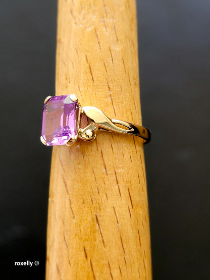 14K Yellow Gold Purple Sapphire Cocktail Ring Size 5, Solid Gold 👌🎁