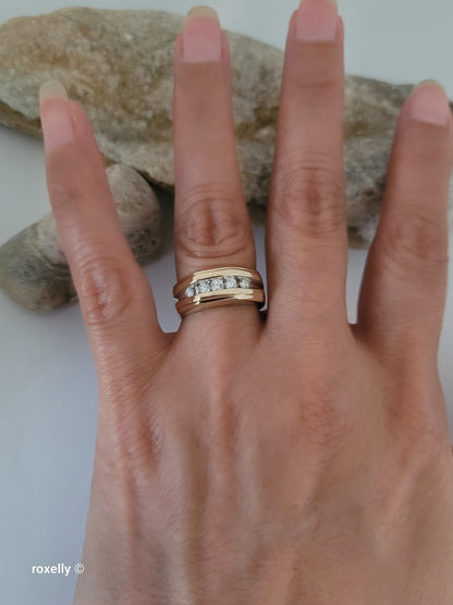 14K Yellow Gold Genuine Diamonds Cocktail Ring Size6.75, Solid Gold!