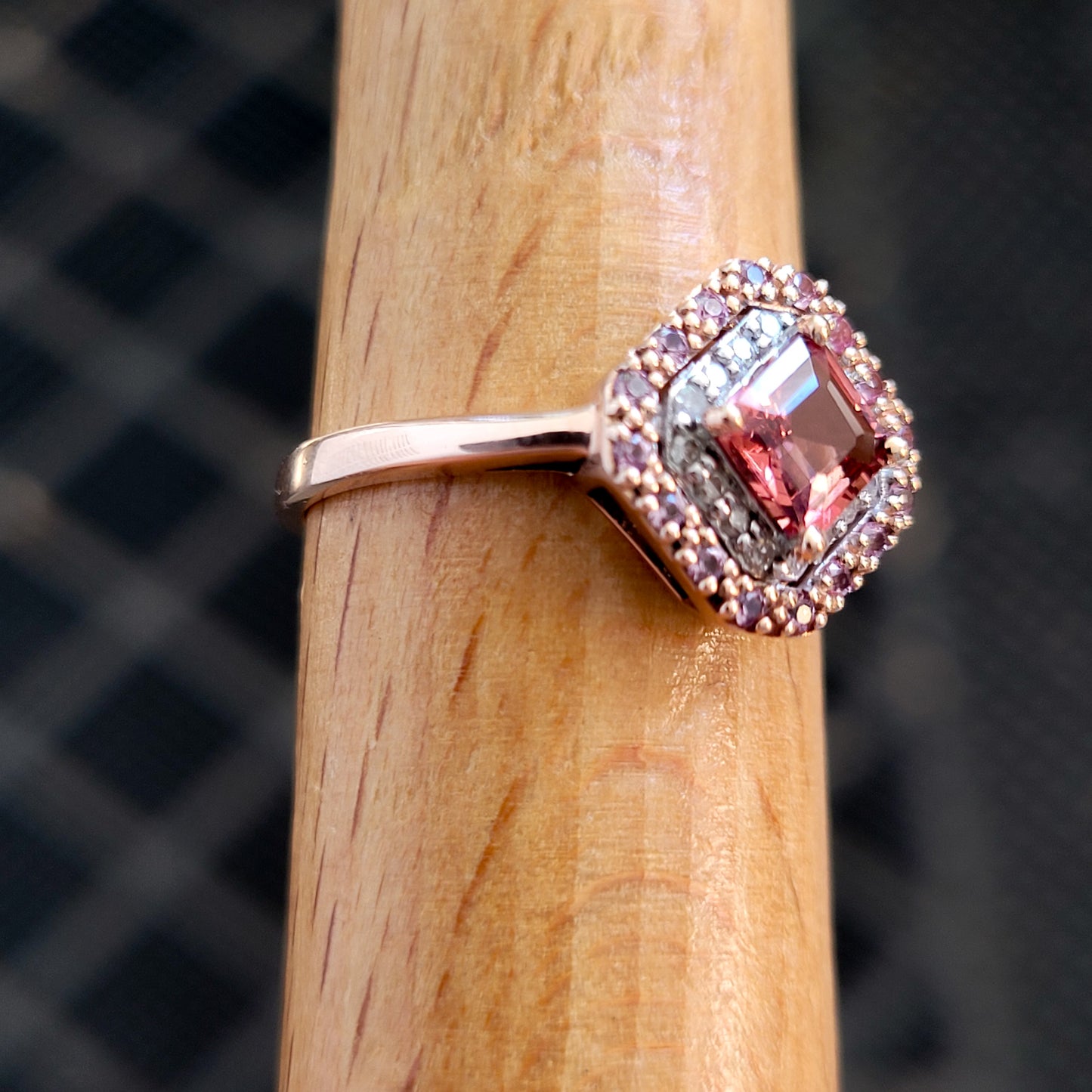 10K Rose Gold Pink Tourmaline and Diamonds Ring Size 6.75 – Solid Gold!