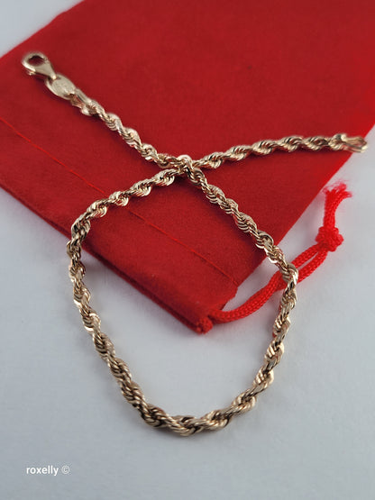 14K Yellow Gold Diamond-Cut Rope Bangle Bracelet - Made in Peru!