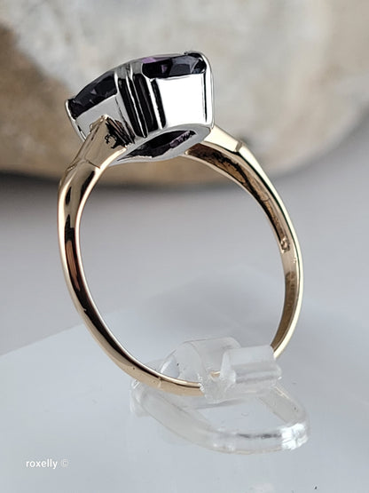 14K Yellow Gold Amethyst Gemstone Ring Size 6, Solid Gold