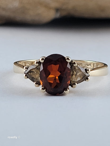 14K Yellow Gold Garnet and Citrine Cocktail Ring Size 8, Solid Gold!