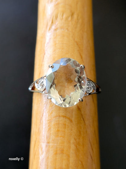 10K White Gold Prasiolite and Genuine Diamonds Ring Size 7, Solid Gold