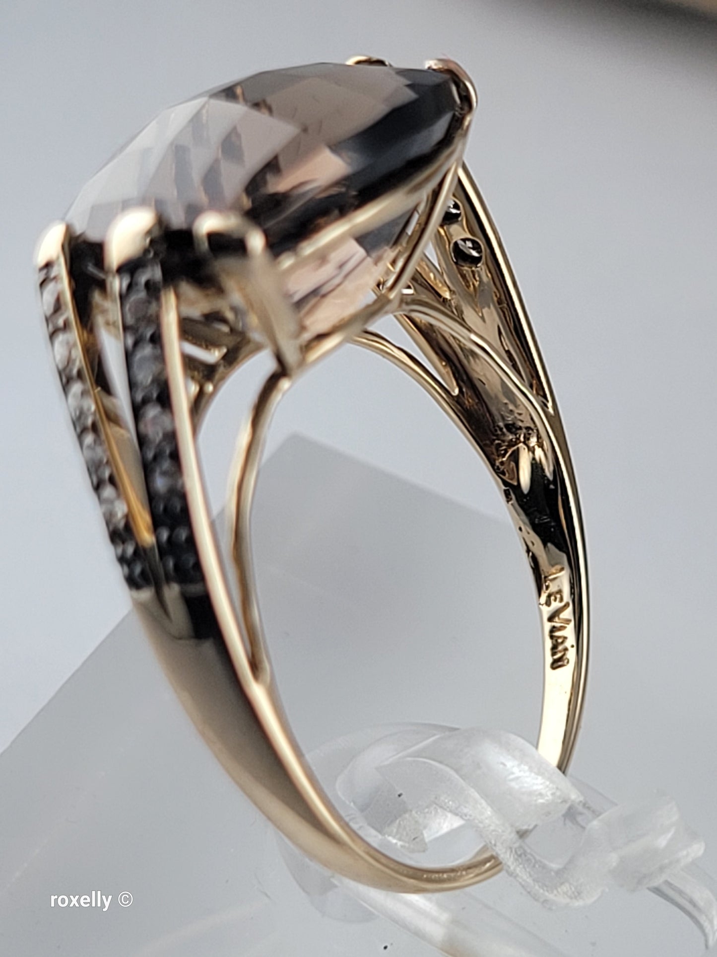 14K Yellow Gold Le Vian Smoky Topaz and Genuine Vanilla Diamonds Cocktail Ring Size 7.5 - Solid Gold!