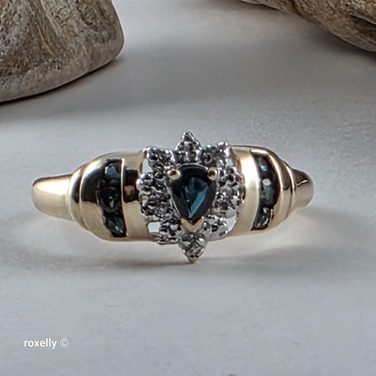 10K Yellow Gold Sapphires and Genuine Diamond Ring Size 7, Solid Gold!