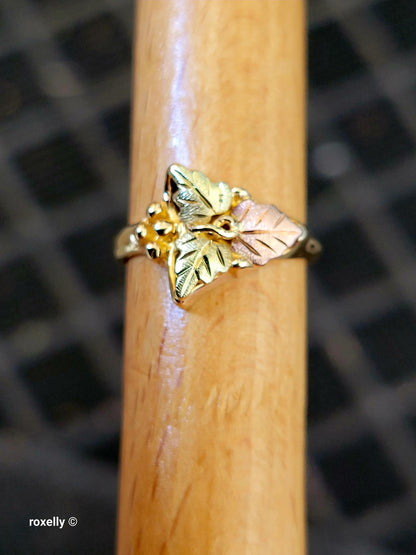 10K Yellow and Rose Gold Black Hills Leaves Ring Size 3, Solid Gold!