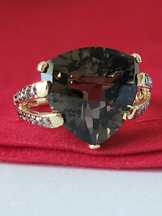 14K Yellow Gold Le Vian Smoky Topaz and Genuine Vanilla Diamonds Cocktail Ring Size 7.5 - Solid Gold!