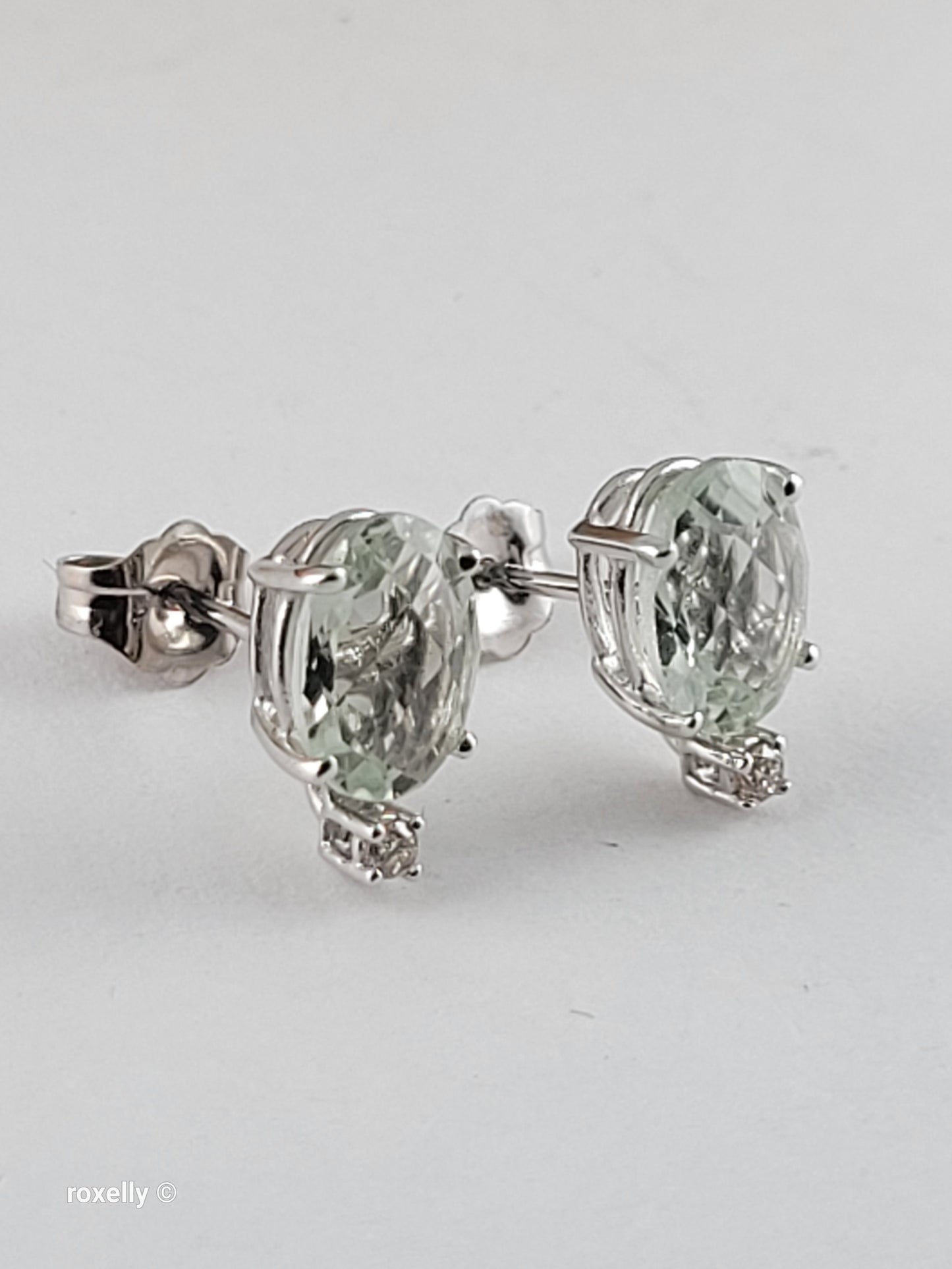 Le Vian 14K White Gold Natural Green Quartz & Nude Diamond Stud Earrings, Solid Gold!
