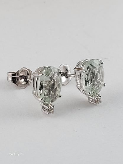 Le Vian 14K White Gold Natural Green Quartz & Nude Diamond Stud Earrings, Solid Gold!