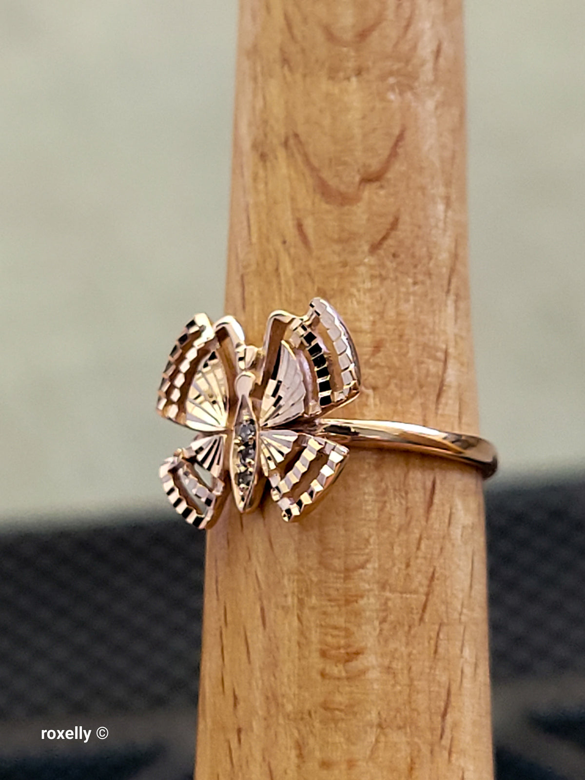 14K Rose Gold Butterfly Design, Diamond Cut & CZ Ring Size 6 - Solid Gold!