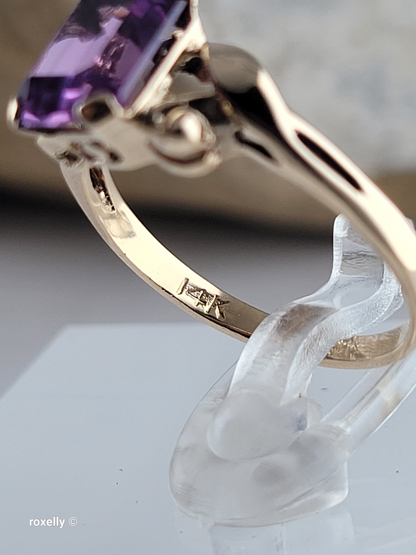 14K Yellow Gold Purple Sapphire Cocktail Ring Size 5, Solid Gold 👌🎁