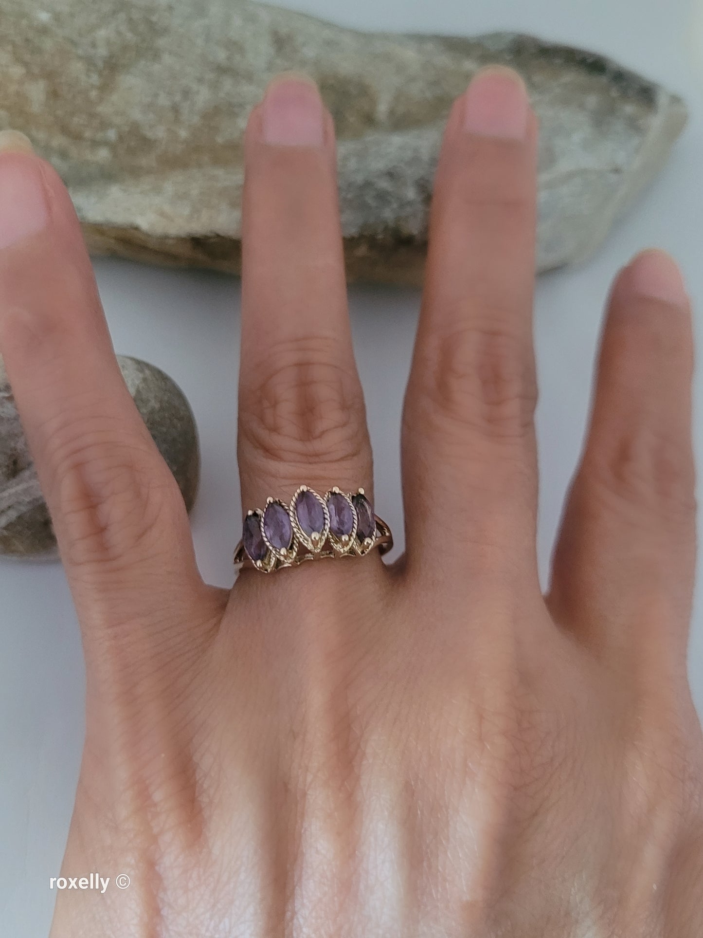 10K Yellow Gold Amethyst Tiara Design Ring Size 8, Solid Gold!