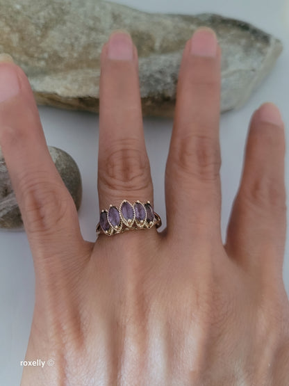 10K Yellow Gold Amethyst Tiara Design Ring Size 8, Solid Gold!