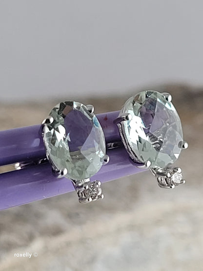 Le Vian 14K White Gold Natural Green Quartz & Nude Diamond Stud Earrings, Solid Gold!