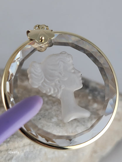 14K Vintage Yellow Gold Carved Face Clear Intaglio, Woman Bust Design Pendant, Solid Gold - Made in Italy!