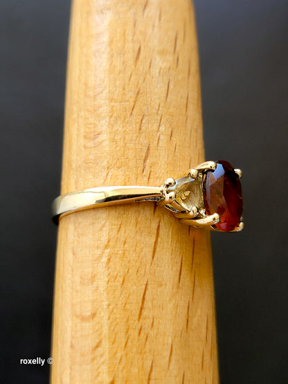 14K Yellow Gold Garnet and Citrine Cocktail Ring Size 8, Solid Gold!
