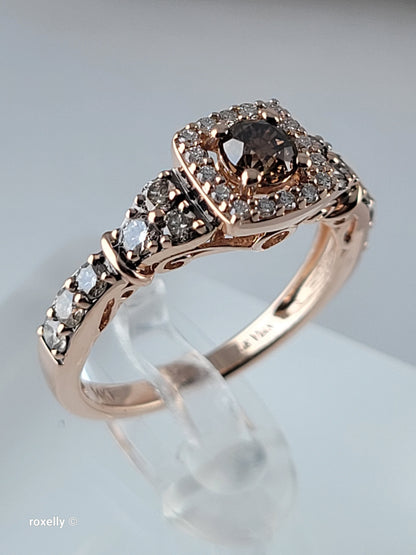 Le Vian 14K Rose Gold Diamond Ring Size 6.5, CTW Natural White & Chocolate Brown Diamonds
