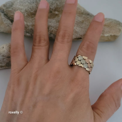 14K Tri-Color Gold Satin Flexible Cigar Band Ring Size 9 – Made in Italy!