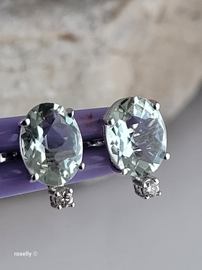 Le Vian 14K White Gold Natural Green Quartz & Nude Diamond Stud Earrings, Solid Gold!