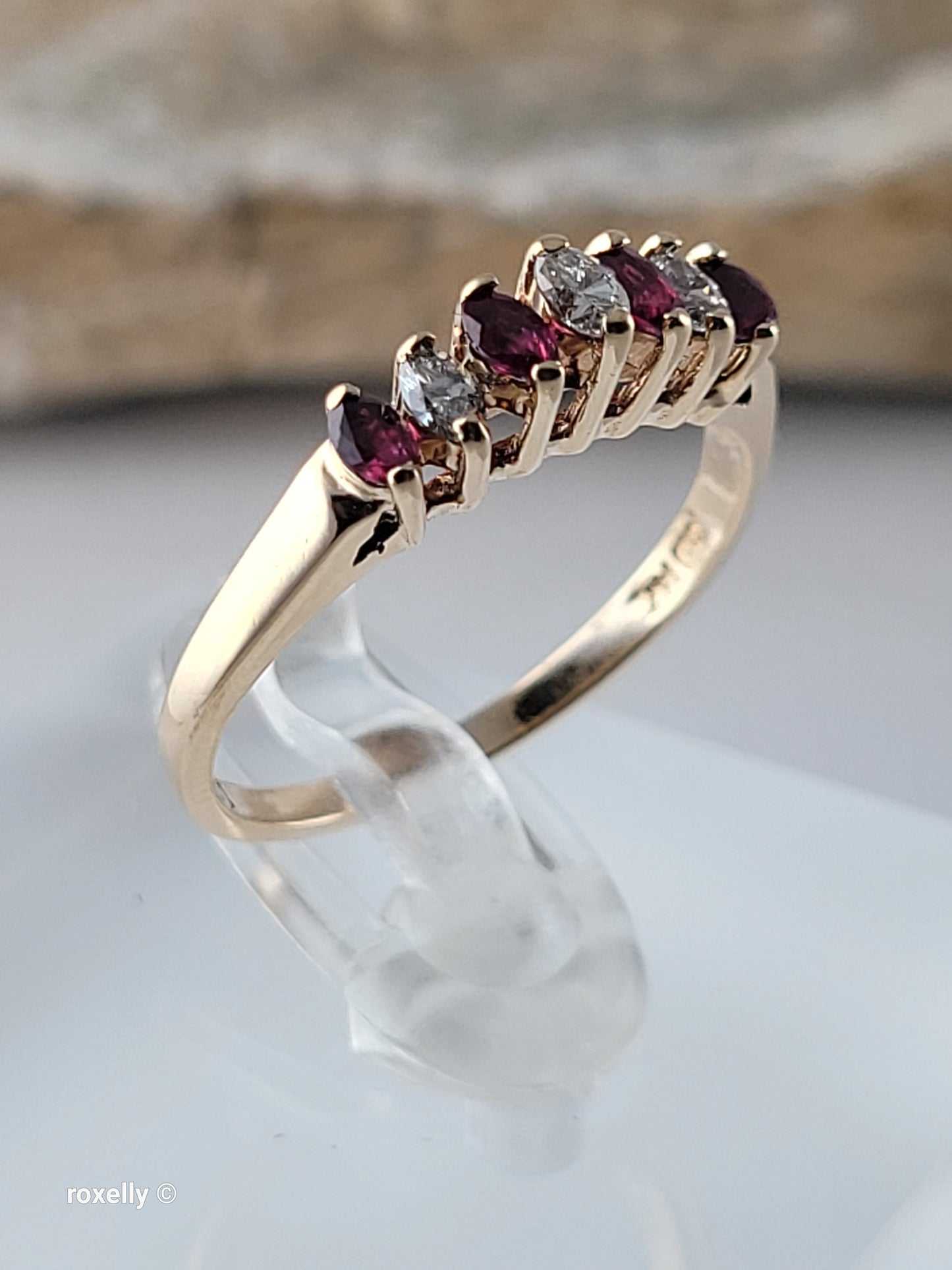 14K Yellow Gold Rubies and Diamonds Band Ring Size 6, Solid Gold