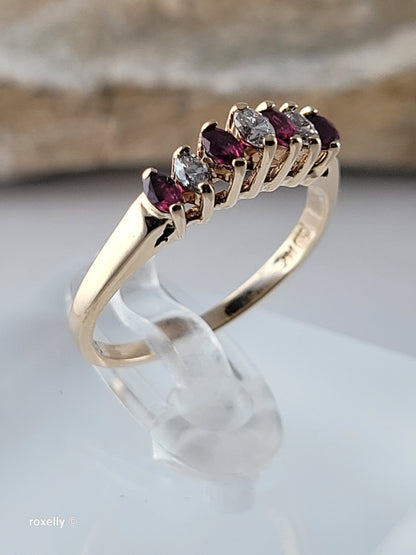 14K Yellow Gold Rubies and Diamonds Band Ring Size 6, Solid Gold
