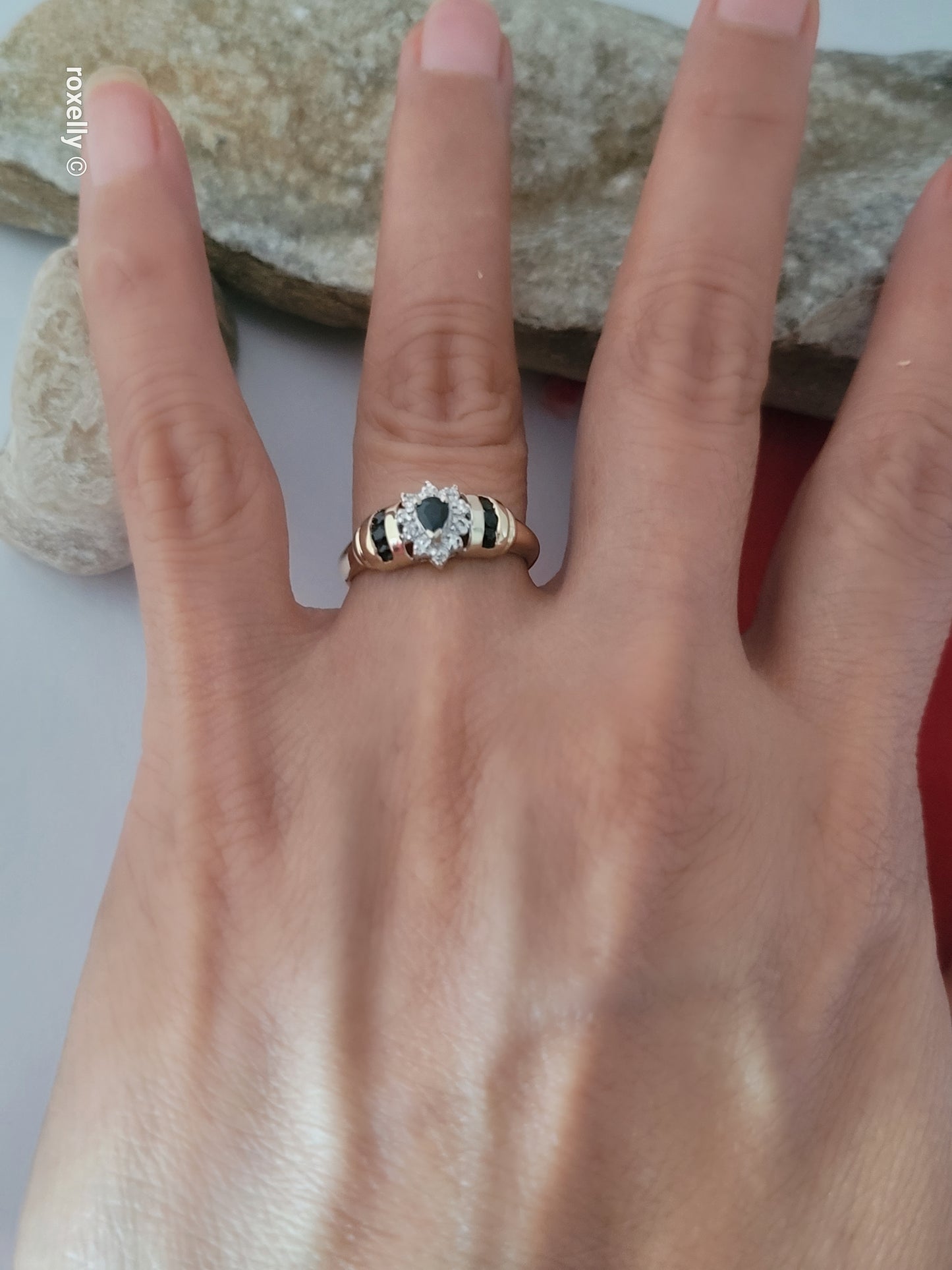 10K Yellow Gold Sapphires and Genuine Diamond Ring Size 7, Solid Gold!