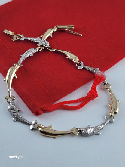 14K Two-Tone Gold Dolphin Link Bracelet, Solid Gold!